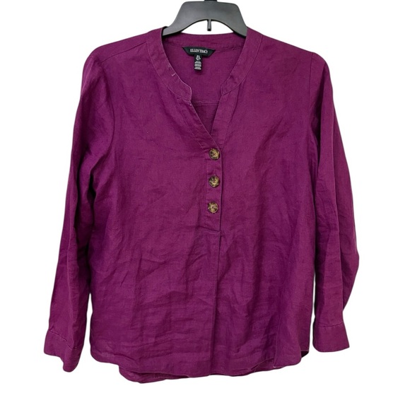 ELLEN TRACY Women's Purple Button-Up Top Size L  100% Linen - Picture 1 of 4